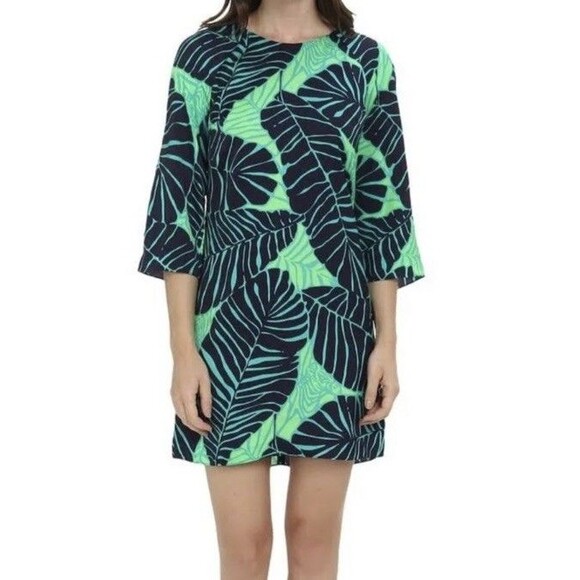 Lilly Pulitzer Carol Shift Dress 3/4 Sleeve Under the Palms Green Navy Print 0 - Picture 15 of 15